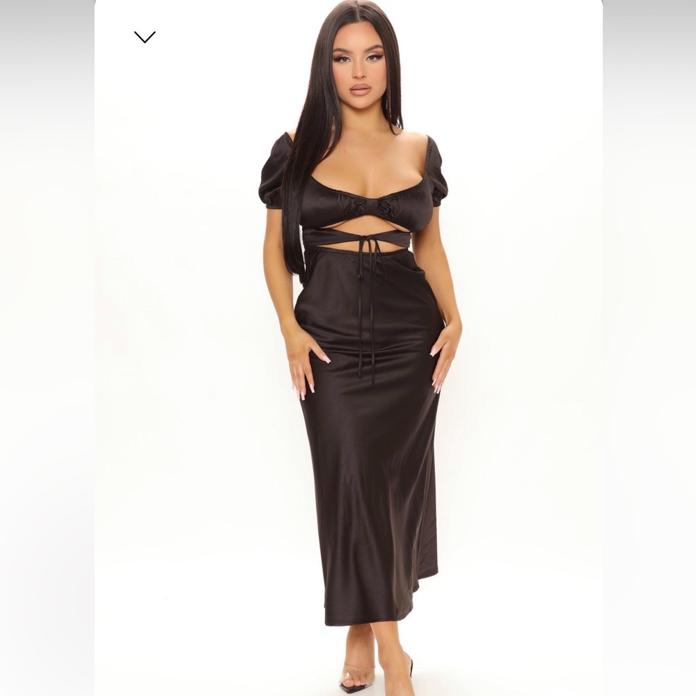 Black satin midi dress